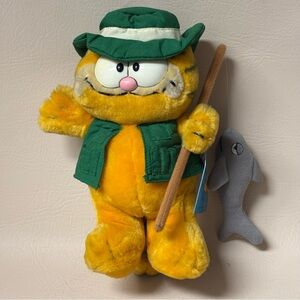 Garfield 1978 Vintage 12" Plush With Fish + tag Outdoors Fisherman Garfield RARE